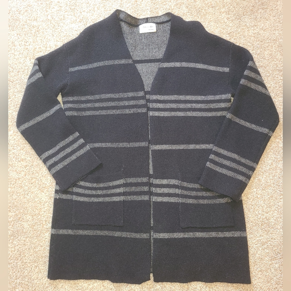 Active USA Striped Knit Cardigan Black Gray